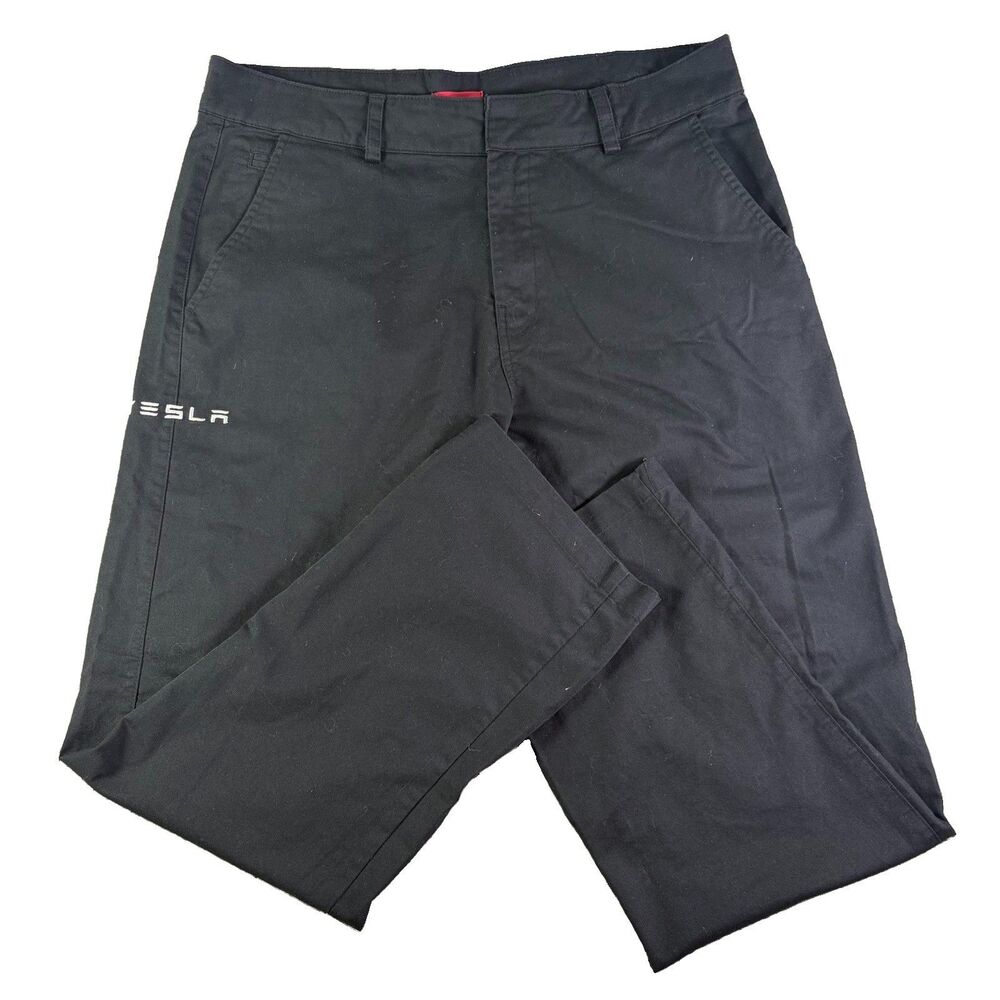 Tesla Employee Pants Mens 38x32 Black Flat Front Embroider Space Elon TSL8414BK